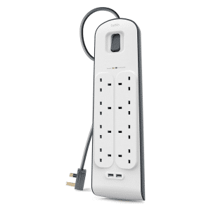 Belkin 8 Way Surge Protection Strip with 2.4 Amp USB Charging - 2M Cord