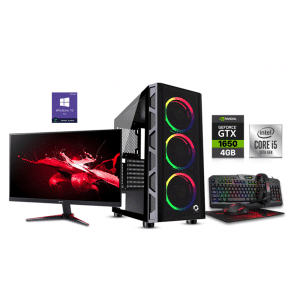 Gaming PC i5-10400F, H510 Motherboard, 16GB RAM DDR4, 500GB SSD NVME, GTX 1650 4GB VGA, 550 Watt PSU, GameOn Trident II Mid-Tower Case, Windows 10 Pro Licence, Redragon AIO Kit, Acer Nitro VG0 Series VG240Y Sbmiix 24" FHD IPS (OC 165Hz) 0.5ms Monitor