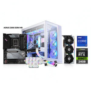 Lian Li Gaming PC i9-12900k, Aorus Z690 DDR4 Motherboard, Corsair 32GB DDR4 RAM, 1TB GEN4 + 2TB GEN4 SSD, Asus Tuff OC RTX 3090 Ti 24GB VGA, Lian-Li L360 Liquid Cooler, Lian-Li Strimers, Lian-Li 6x Fan