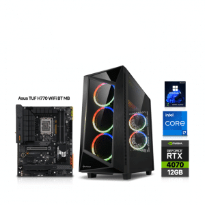 Gaming PC i7-12700F, Asus TUF H770 WiFi BT MB, 32GB RAM DDR5 (5200), RTX 4070 12GB VGA, 1TB NVMe SSD, 1TB HDD, 850 Watt Gold PSU, Sharkoon REV200 Case, Win 11 Pro License