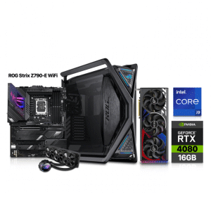 Gaming PC i9-13900K, Asus ROG Strix Z790-E MB, 32GB RAM DDR5 (5600), 2TB NVMe SSD Renegade (7300), Asus ROG Strix RTX 4080 16GB VGA, Asus ROG Strix LC360 Liquid-Cooler, Asus ROG Thor 1200 Watt PSU, Asus ROG Hyperion GR701 Case, Win 11 Pro Licence