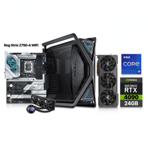 Gaming PC i9-13900K, ASUS Rog Z790-A WIFI, 32GB DDR5 (6000) RGB RAM, 2TB NVMe Gen-4 (7300) SSD, ASUS TUF RTX 4090 24GB VGA, ROG Thor 1200W 80PLUS Platinium, Asus ROG Strix LC II 360 Liquid Cooler, Asus Rog Hyperion GR701 Case