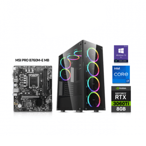 Gaming PC i7-12700F, MSI PRO B760-E MB, 16GB DDR4 RAM, 1TB NVMe SSD, RTX 3060 Ti 8GB VGA, 850 Watt PSU, USB WIFI Adapter, Phantom ATX Case Black, Win 10 Pro