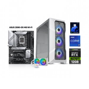 Gaming PC i9-12900k Processor, ASUS Z690-D5 MB Wi-Fi, 32GB RAM DDR5 (5200), RTX 4070TI VGA 12GB, 2TB SSD NVME, Thermaltake L240 Liquid Cooler White, 850 WATT GOLD PSU, Cooler Master MasterBox TD500 Mid Tower Case, Win 11 Pro License