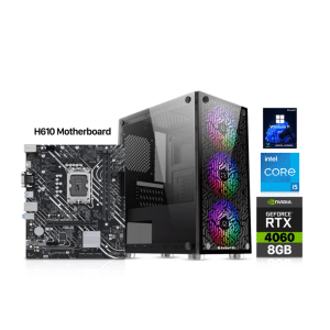 Gaming PC i5-13400F, H610 Motherboard, 16GB DDR4 RAM, 1TB SSD, RTX 4060 8GB VGA, 650 Watt PSU, Xigmatek NYX Case, USB WiFi Adapter, Win 11 Pro License