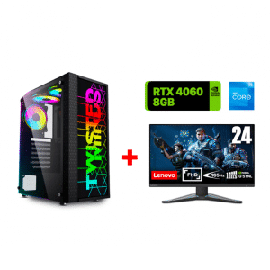 Customised Gaming PC, i5-12400F, H610 Motherboard, 16GB DDR4 RAM,1TB SSD,RTX 4060 8GB VGA,700 Watt PSU,Twisted Minds Trinity Case,USB WiFi Adapter,Win 11 Pro License + Lenovo G24-10 24" Full HD165Hz Gaming Monitor