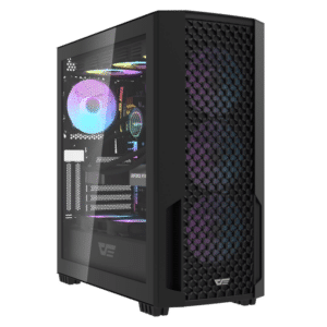 Aigo DarkFlash DF2100 ATX Computer Case, 4x Pre-Installed aRGB Fans, Up to 360mm Radiators & 11x 120mm Fans Support - Black