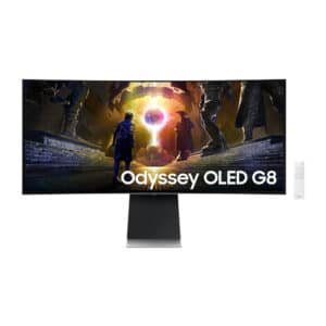 SAMSUNG G855D Odyssey G8 Smart Gaming Monitor, 34" OLED Display, UWQHD Resolution, 175Hz Refresh Rate, 0.03ms (GtG) Response Time, AMD FreeSync Premium Pro & G-Sync Technology, Silver | LS34DG852SMXUE