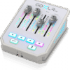 GoXLR Mini White close-up – real-time fader controls and headphone input