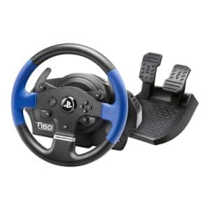 Thrustmaster T150 Force Feedback Racing Wheel With 13 Actions Buttons & D-Pad, Two Wheel-Mounted Paddle Shifters, Large-Optimized Pedal Set, Compatible with PS4, PS5 & PC - Black/Blue